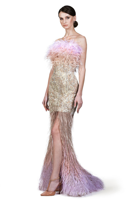 Shop O'blanc Feathered High-low Gown