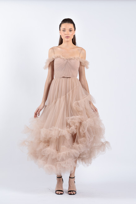 Shop Zeena Zaki Off Shoulder Illusion Tulle Dress