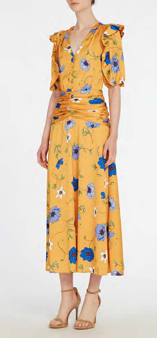 Ml Monique Lhuillier Short Sleeve Floral Midi Dress