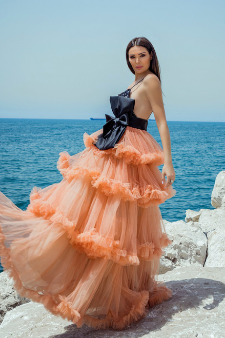 Shop Ziad Germanos Tiered Ruffled Tulle Gown