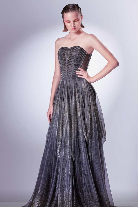 Gaby Charbachy Pleated A-line Strapless Gown
