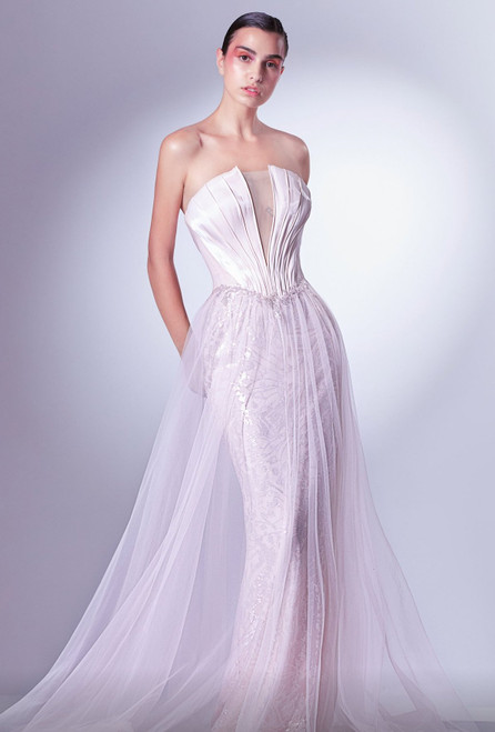 Gaby Charbachy Strapless Gown With Tulle Overskirt