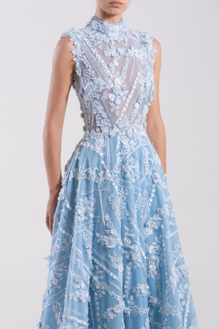 Shop Saiid Kobeisy Tulle Embroidered Sleeveless Midi Dress