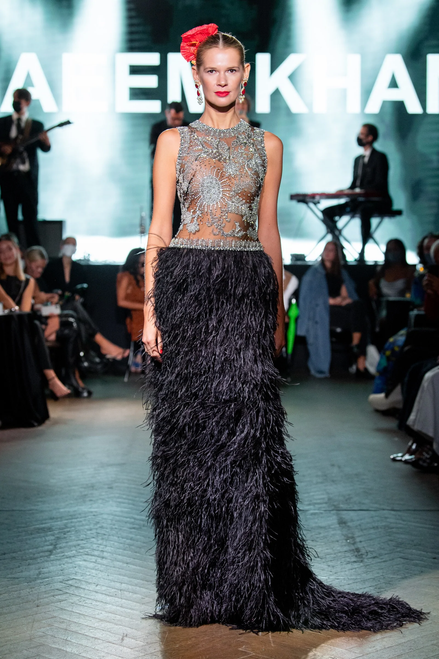 Black Swarovski Crystal-Embellished Mermaid Gown