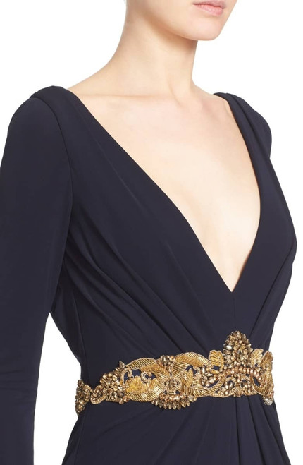 Shop Badgley Mischka Long Sleeve Jersey Evening Gown