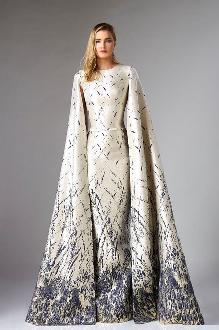 Shop Divina By Edward Arsouni Cape Sleeve Brocade Evening Gown