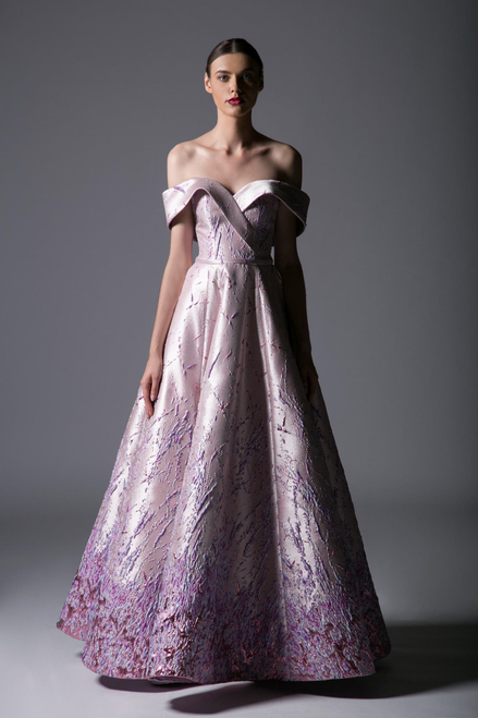 Shop Divina By Edward Arsouni Off The Shoulder Lilac Jacquard Gown