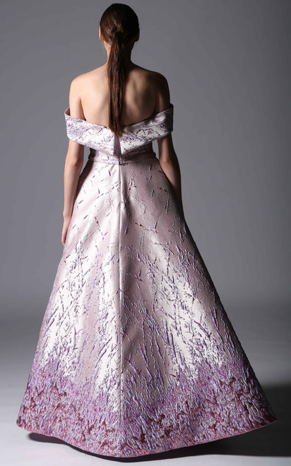 Shop Divina By Edward Arsouni Off The Shoulder Lilac Jacquard Gown