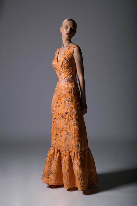 Shop Divina By Edward Arsouni Orange Sleeveless Jacquard A-line Evening Gown