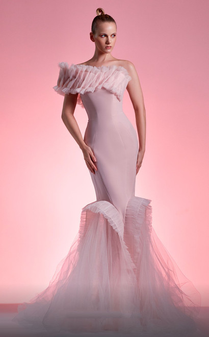 Gaby Charbachy One Shoulder Structured Mermaid Gown