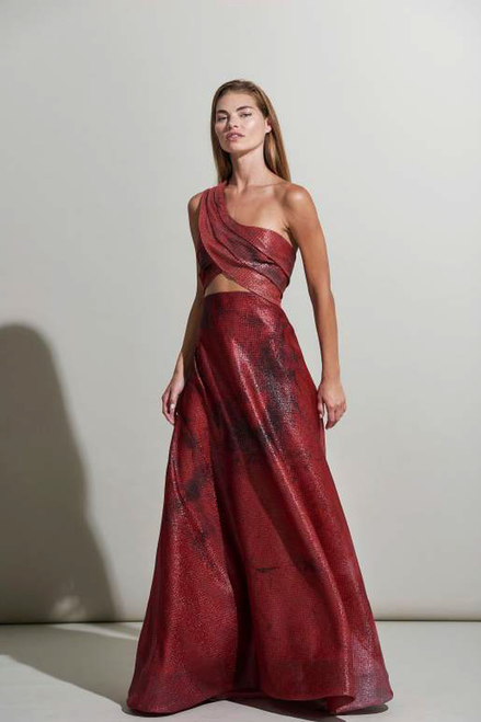 RENE RUIZ ONE SHOULDER RED DRAPED EVENING GOWN,RR19FG1988-5