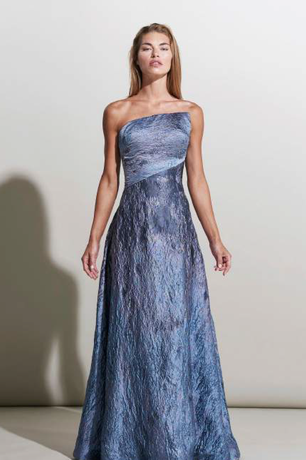 Rene Ruiz Strapless Metallic Knit Gown
