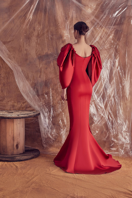 Shop Gatti Nolli By Marwan Noa Long Sleeve Mermaid Gown