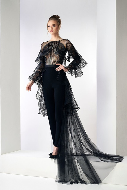 Shop Gatti Nolli By Marwan Agnes Long Sleeve Tulle Top And Crepe Pants