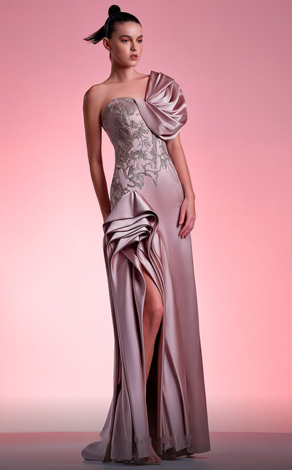 Gaby Charbachy Embellished One Shoulder Light Purple Gown