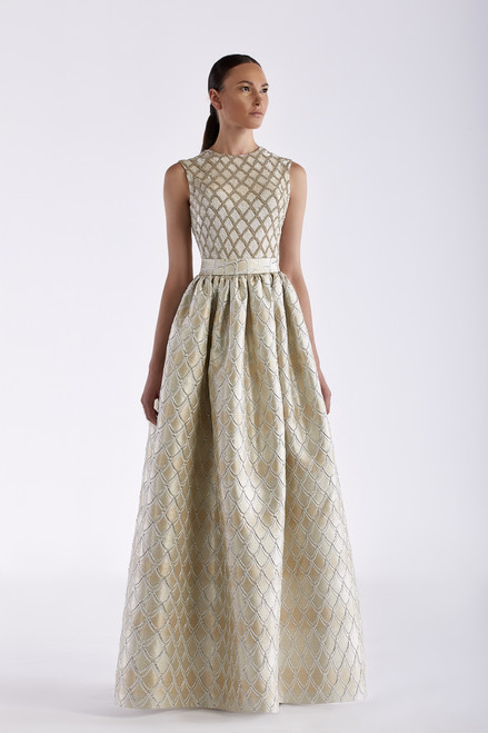 Edward Arsouni Embroidered Jacquard Gown