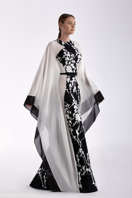 Edward Arsouni Long Cape Sleeve Gown