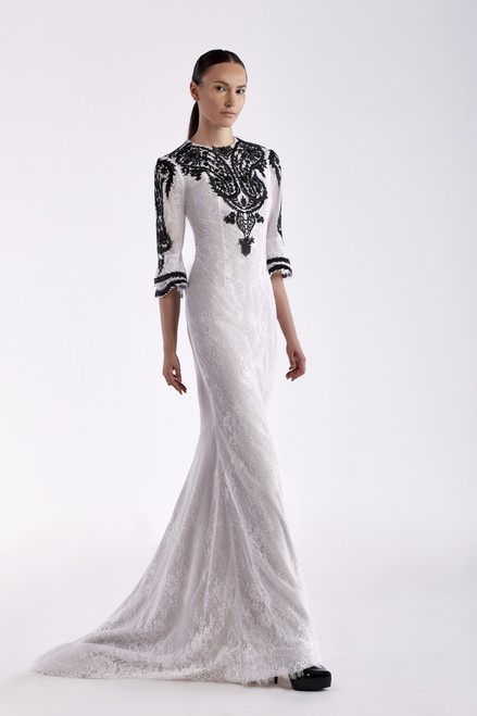 Edward Arsouni Lace Embroidered Gown