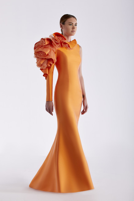 Edward Arsouni Fit And Flare Faille And Tulle Gown