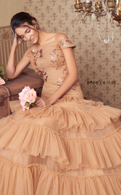 Shop Mnm Couture Ruffled Tiered Off Shoulder Gown
