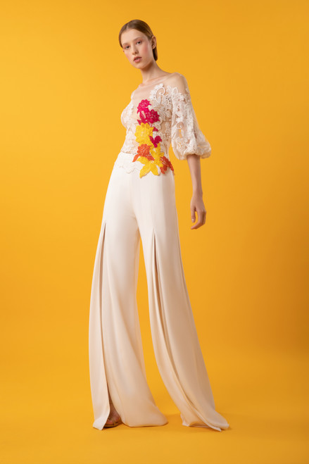 Gemy Maalouf Floral Top And Palazzo Pants