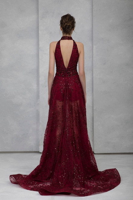 Shop Tony Ward Beaded Halter Neck Tulle Evening Gown