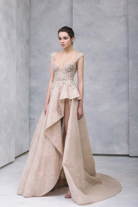 Shop Tony Ward Hand-embroidered Cap Sleeve Slit Gown