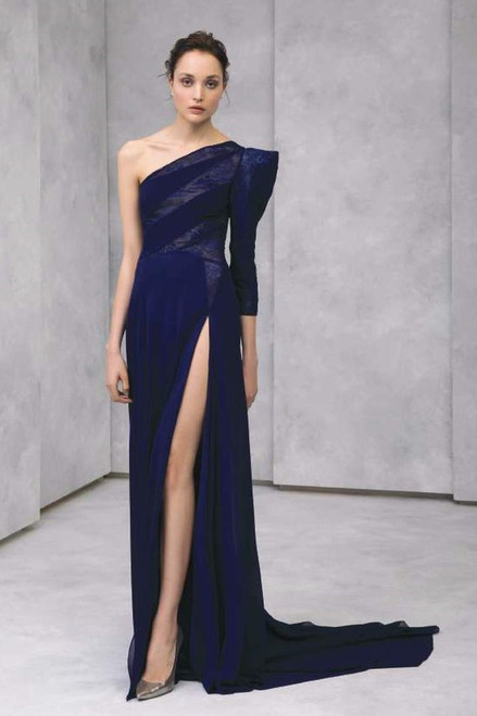 Shop Tony Ward One Shoulder Georgette Slit Gown