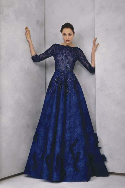 Tony Ward Hand-embroidered ¾ Sleeve Lace Gown