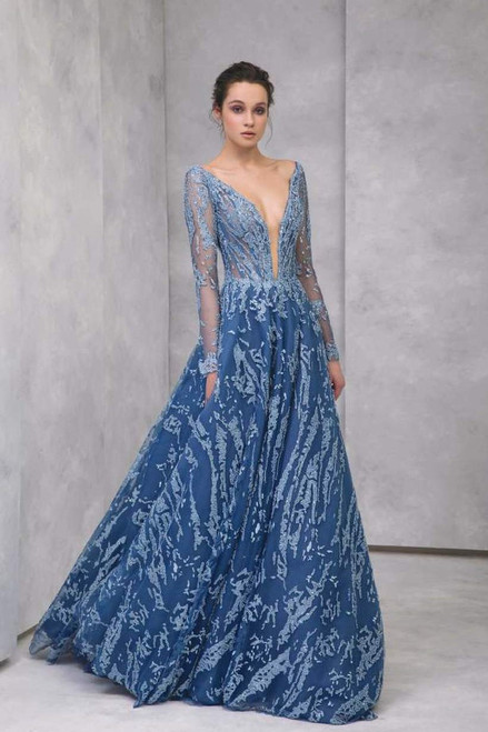 Shop Tony Ward Long Sleeve Embroidered Tulle Evening Gown