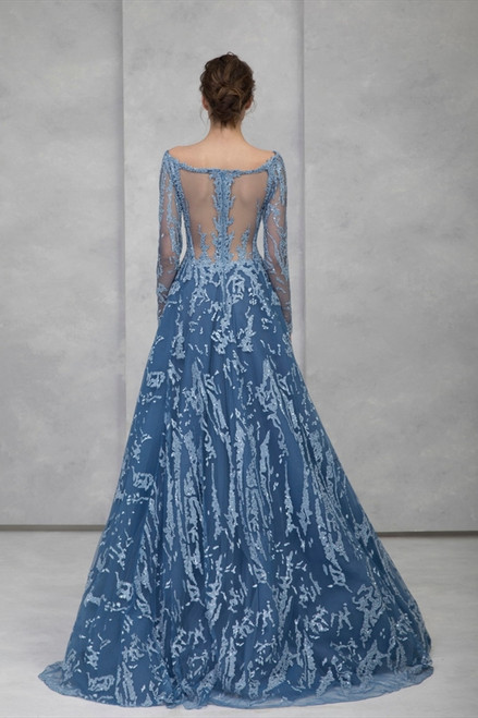Shop Tony Ward Long Sleeve Embroidered Tulle Evening Gown