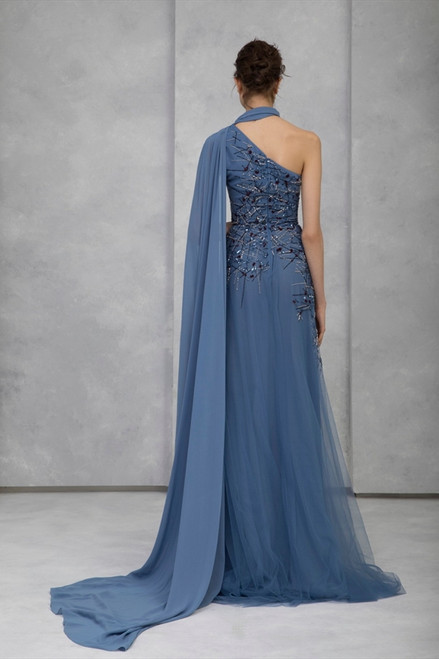 Shop Tony Ward Draped Georgette Beaded Tulle Gown
