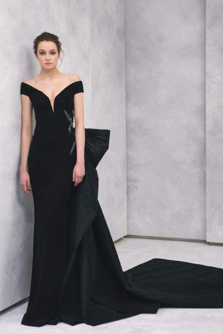 Shop Tony Ward Off Shoulder Fitted Crepe Gown