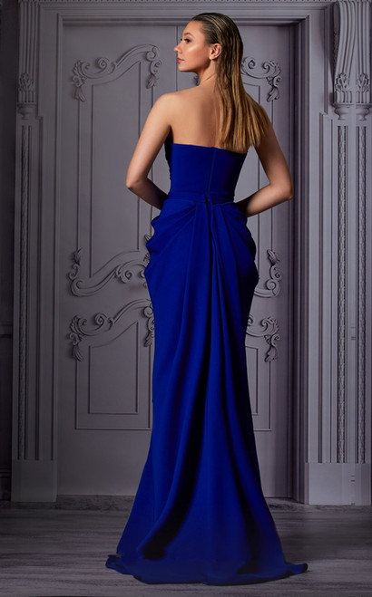 Shop Mnm Couture Strapless Pleated Slit Gown