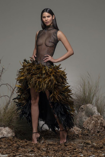 Shop Isabel Sanchis Bore High-low Feathered Gown