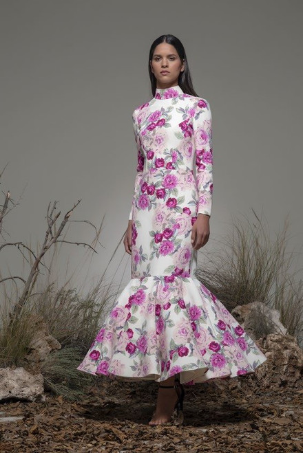 Isabel Sanchis Blevio Floral Long Sleeve Midi Dress