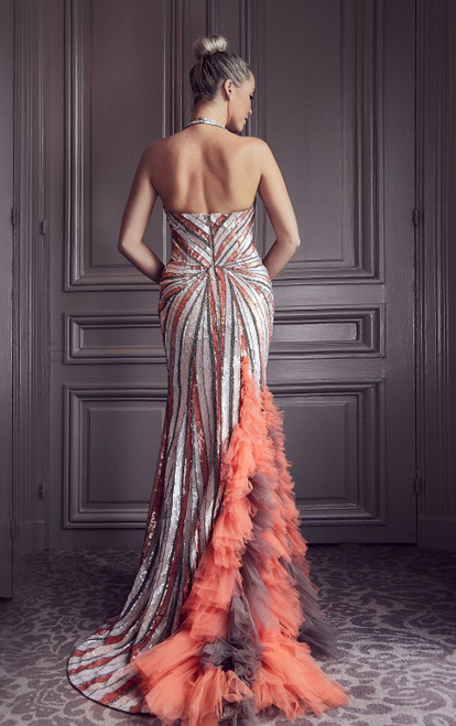 Shop Gatti Nolli By Marwan Sleeveless Halter Neck Sequin Gown