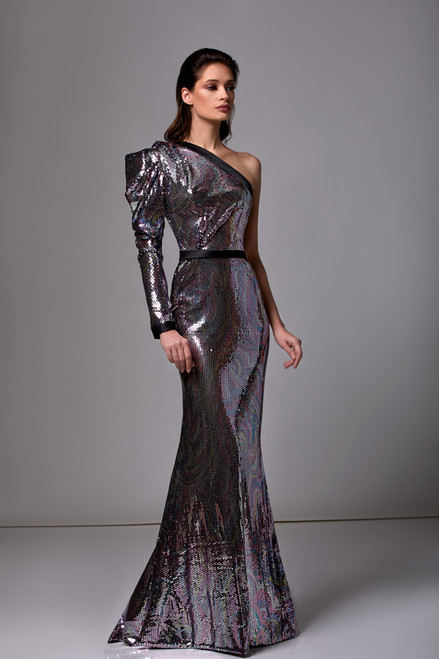 Edward Arsouni Multi Color Sequin Gown