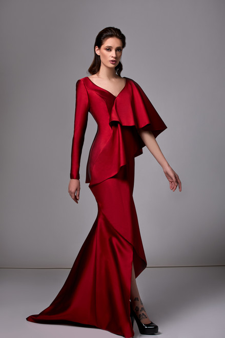 Edward Arsouni Draped Satin Slit Gown