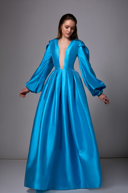 Edward Arsouni Long Sleeve A-line Faille Gown