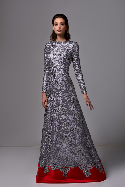 Edward Arsouni Long Sleeve Sequined Gown