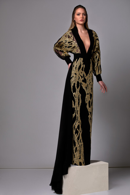 Edward Arsouni Plunging Neck Crepe Gown