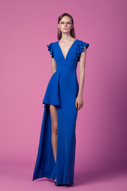 Gemy Maalouf Deep V Neck Crepe Gown
