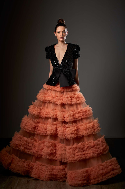 Ziad Germanos Tiered A-line Gown With Jacket