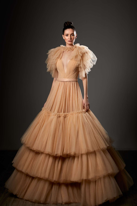 Ziad Germanos Ruffled Tiered Gown