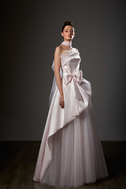 Shop Ziad Germanos Strapless Draped A-line Gown