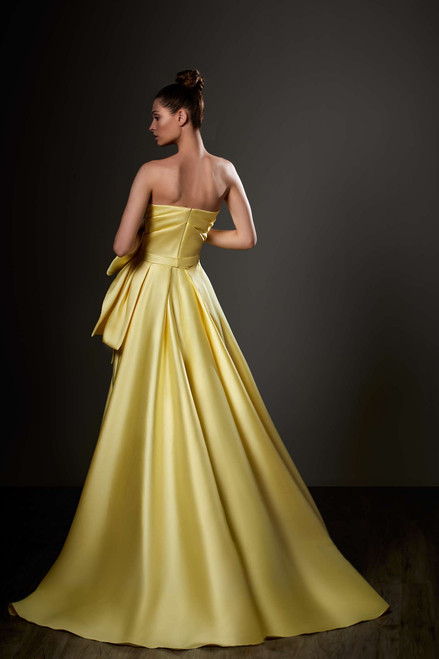 Shop Ziad Germanos Satin Sculpted Bow Slit Gown
