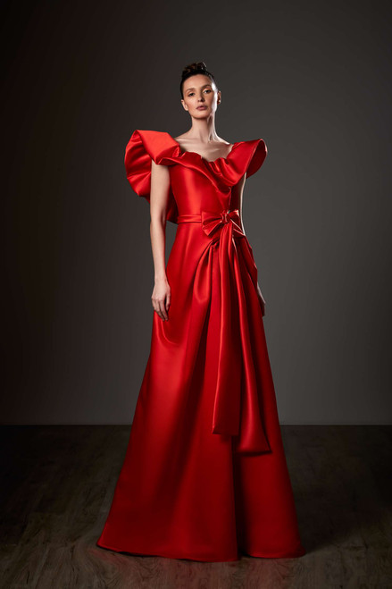 Ziad Germanos Ruffled Neck A-line Gown