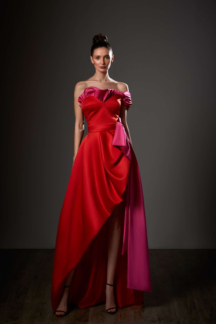 Ziad Germanos Strapless Two-tone Slit Gown