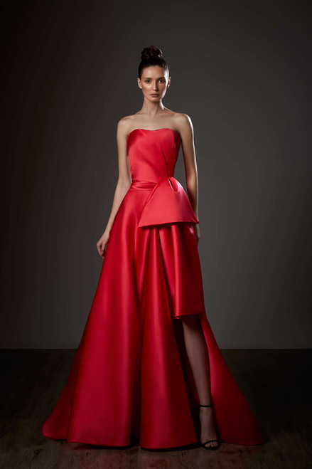 Shop Ziad Germanos Sweetheart Neck Draped A-line Slit Gown